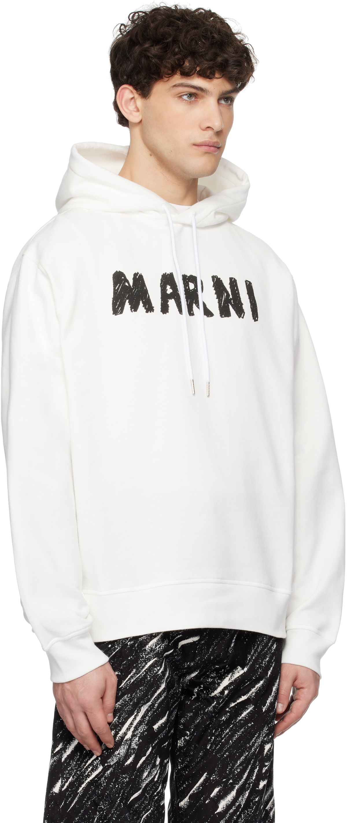 Marni White Crayon Logo Print Organic Hoodie