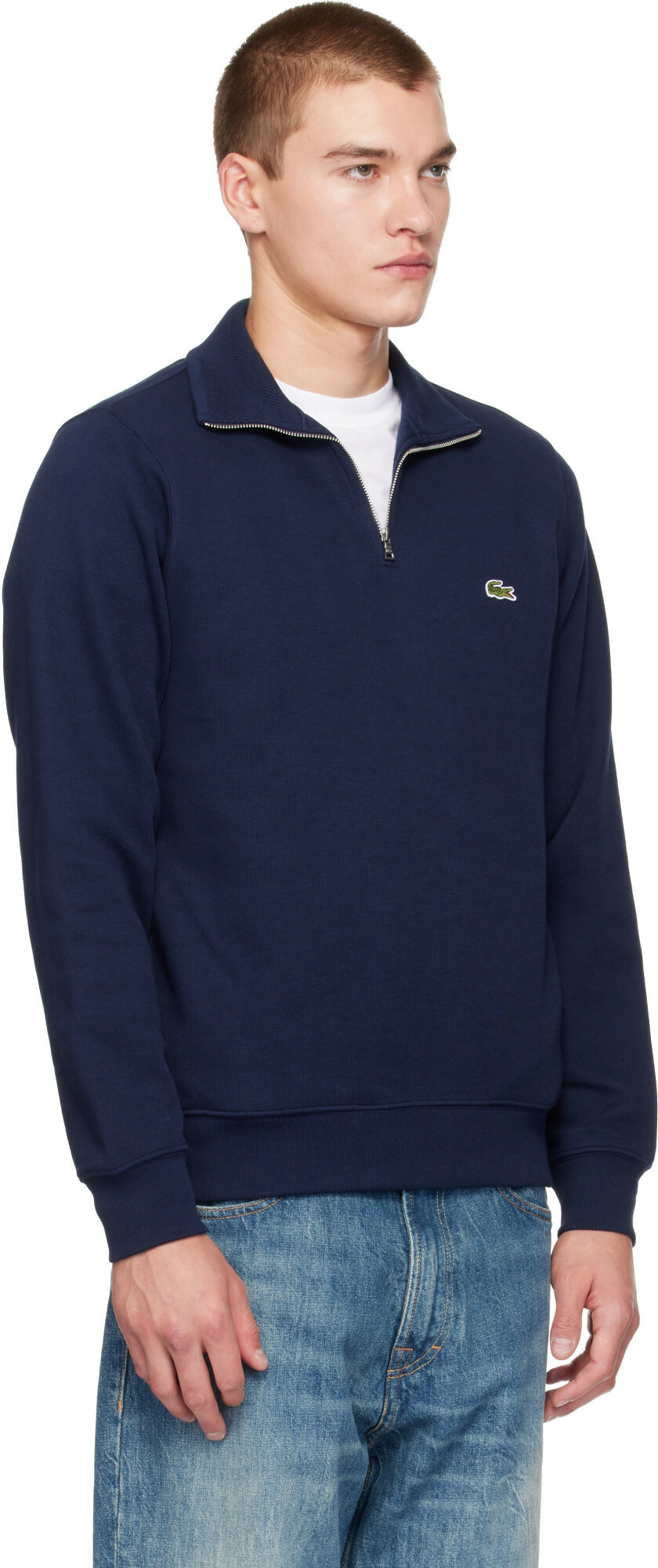Lacoste Navy Zip-Up High Neck Interlock Sweatshirt