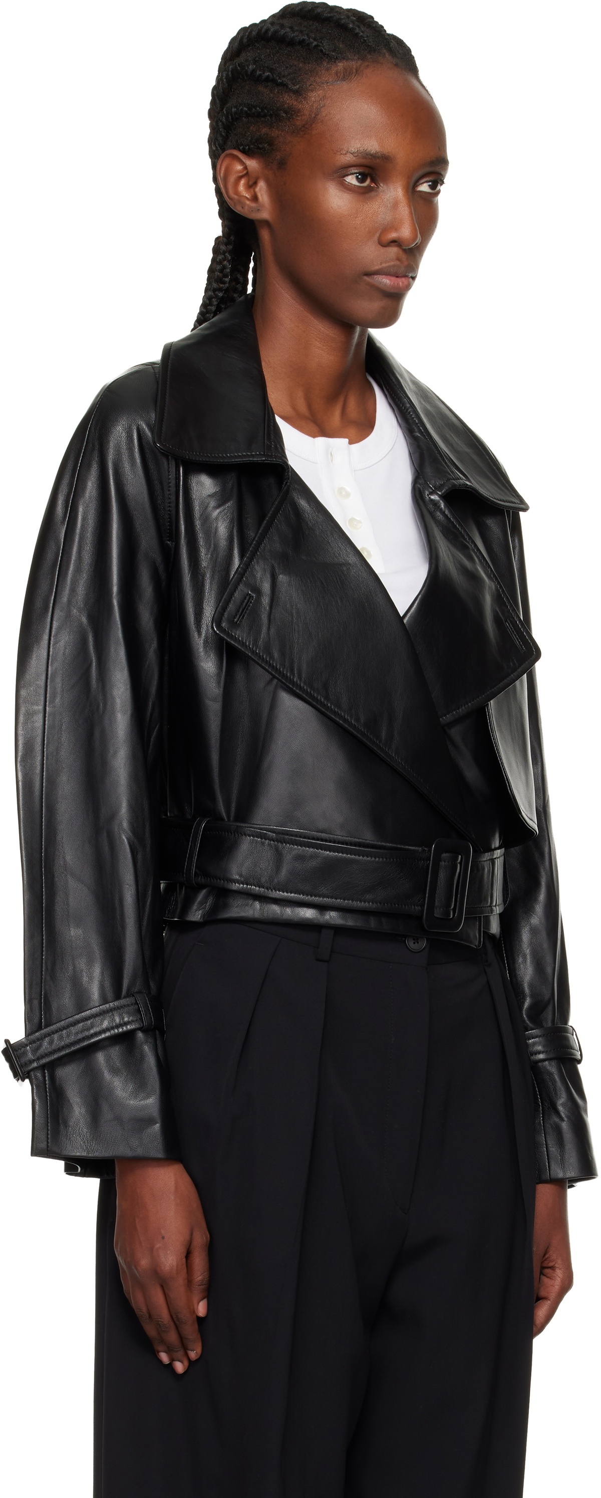 Nour Hammour Black Hatti Cropped Leather Jacket