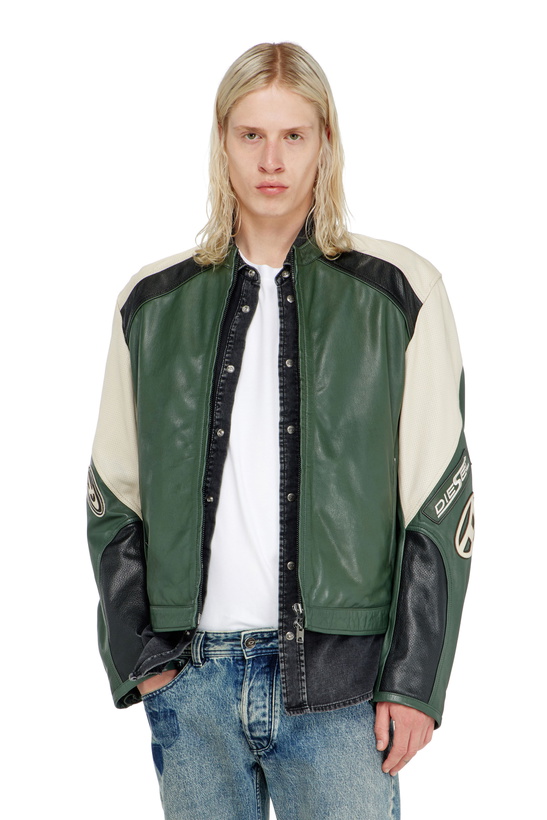Photo: Diesel Biker jacket in colour-block perforated leather - Leather jackets Mens in Multicolor