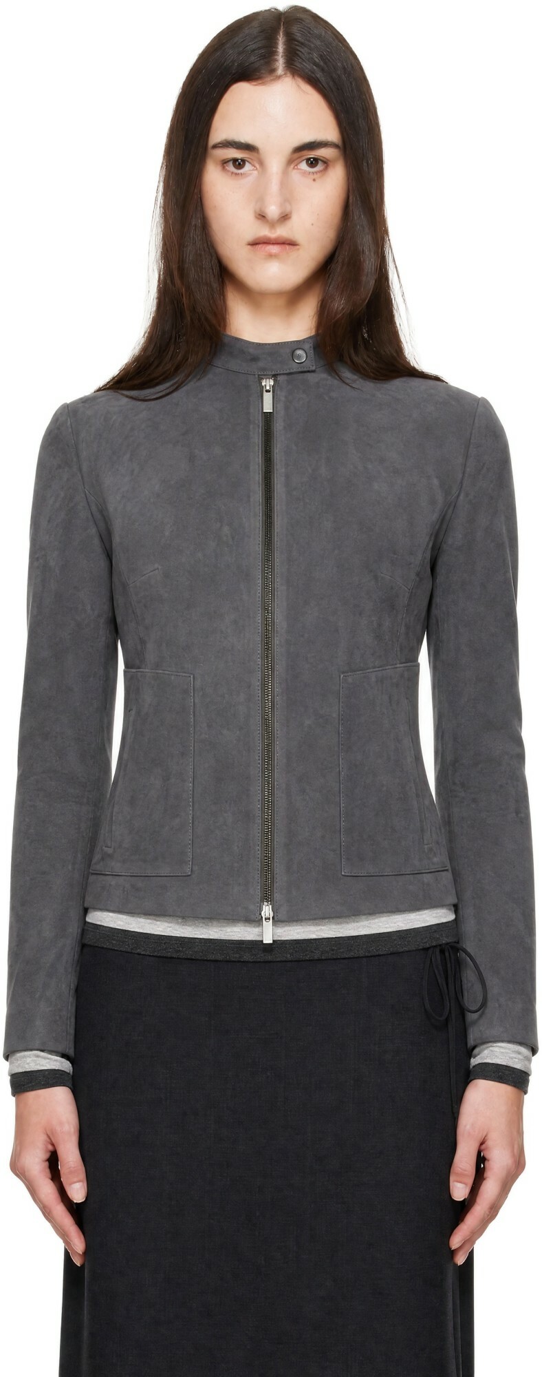 St. Agni Gray Suede Moto Jacket