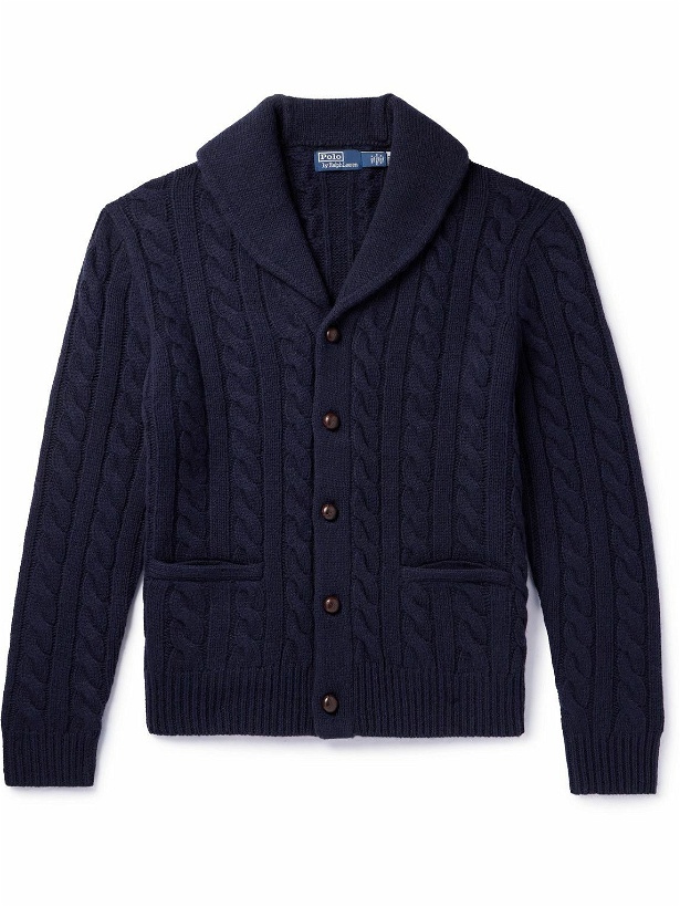 Photo: Polo Ralph Lauren - Shawl-Collar Cable-Knit Wool and Cashmere-Blend Cardigan - Blue