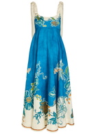 Alemais Luda Floral-print Linen Maxi Dress Blue