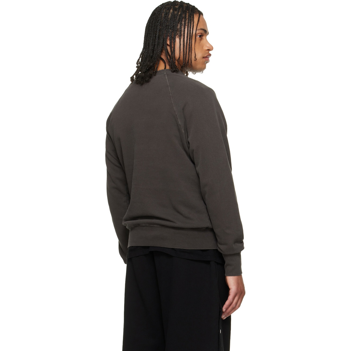Les Tien Gray French Terry Binded Neck Raglan Sweatshirt