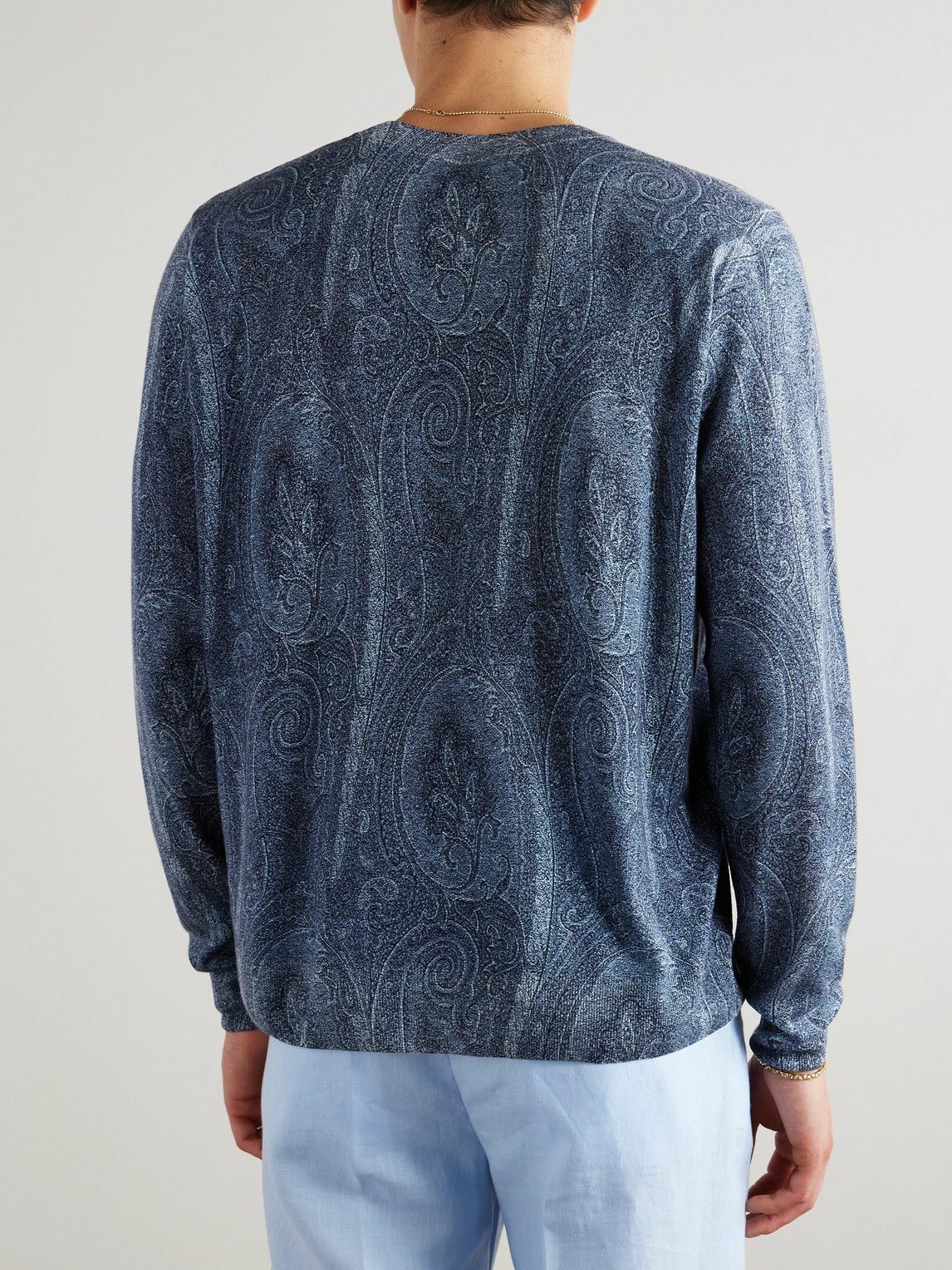 Etro - Paisley-Print Silk and Cashmere-Blend Sweater - Blue Etro