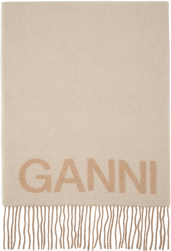 Photo: GANNI Beige & Off-White Fringed Wool Scarf