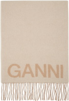 GANNI Beige & Off-White Fringed Wool Scarf