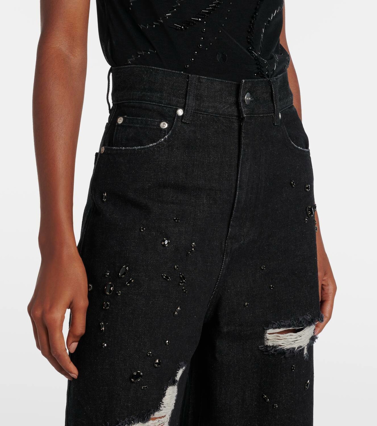 Xu Zhi Embellished distressed wide-leg jeans Xu Zhi Xu Zhi Embellished distressed wide-leg jeans Xu Zhi