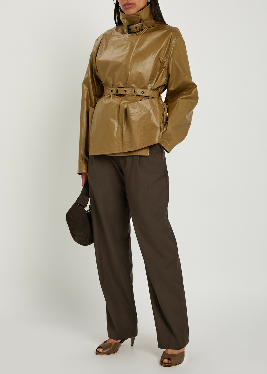 Lemaire High-neck Coated Cotton Wrap Jacket Khaki