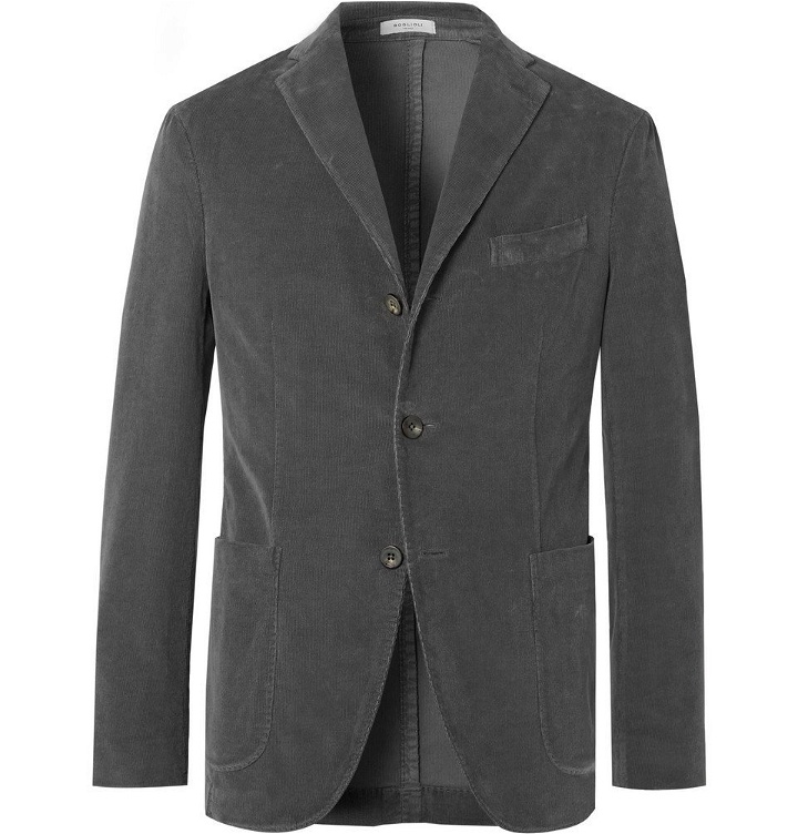 Photo: Boglioli - Grey K-Jacket Slim-Fit Unstructured Stretch-Cotton Corduroy Suit Jacket - Gray