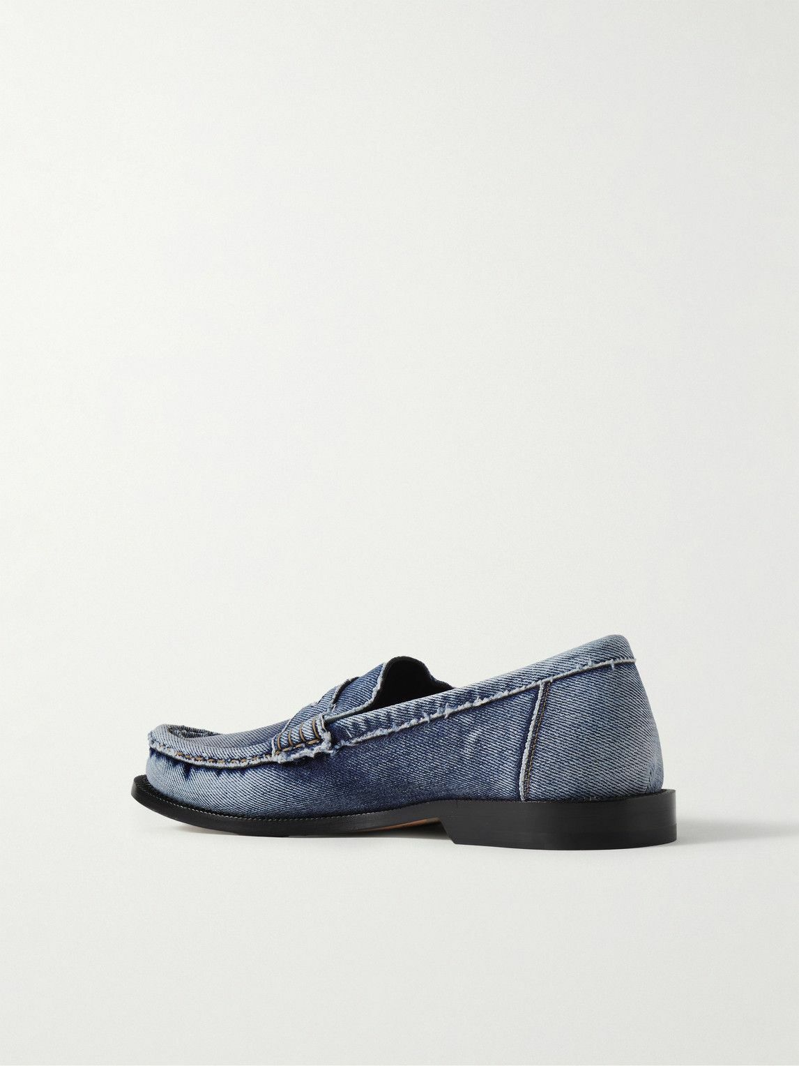 LOEWE - Campo Distressed Washed-Denim Penny Loafers - Blue Loewe