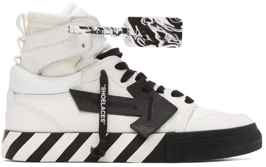 Off-White White & Black High Top Vulcanized Leather Sneakers Off-White