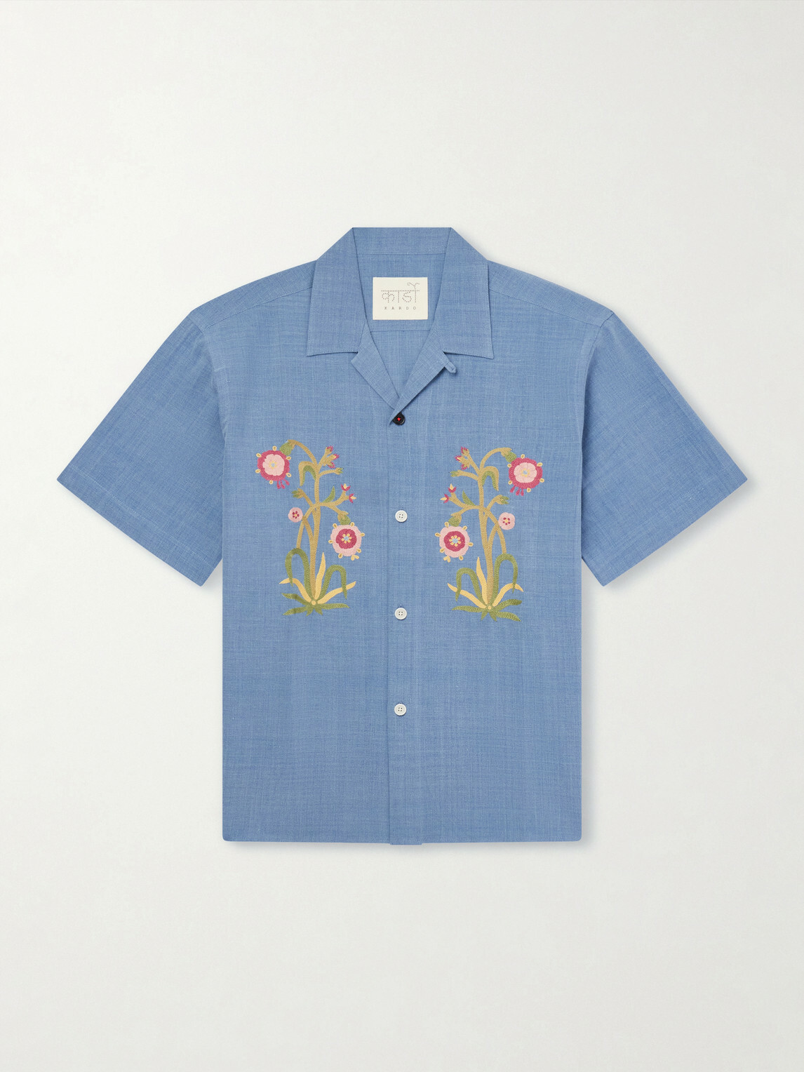 Kardo - Ronen Convertible-Collar Embroidered Cotton Shirt - Blue
