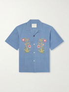 Kardo - Ronen Convertible-Collar Embroidered Cotton Shirt - Blue