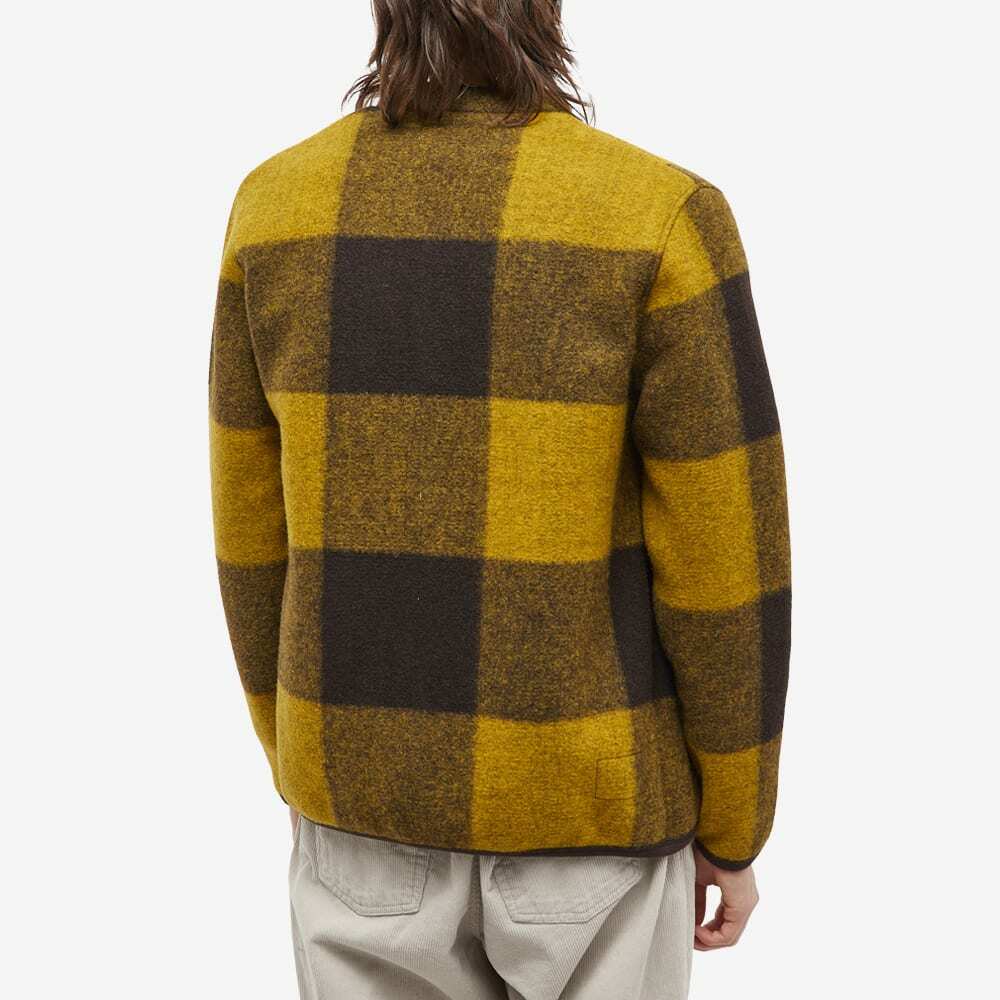 Universal Works Men's Studio Check Wool Fleece Cardigan in Mustard
