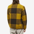 Universal Works Men's Studio Check Wool Fleece Cardigan in Mustard/Brown
