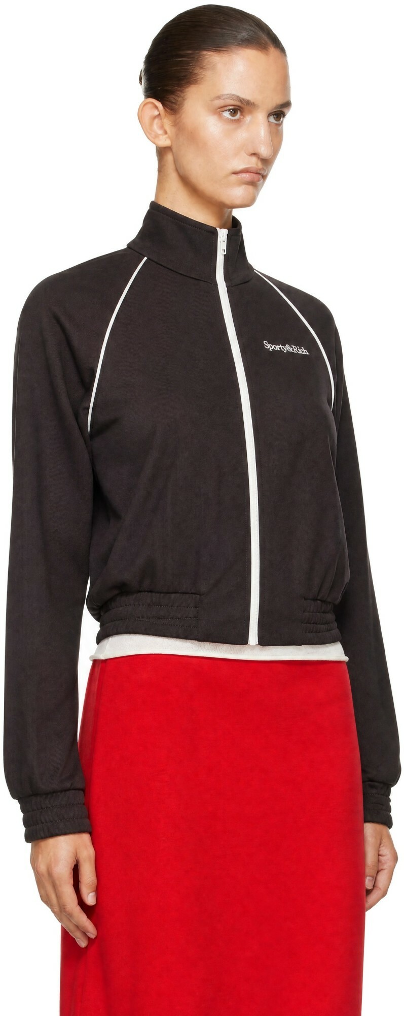 Sporty & Rich Brown Serif Logo Retro Track Jacket