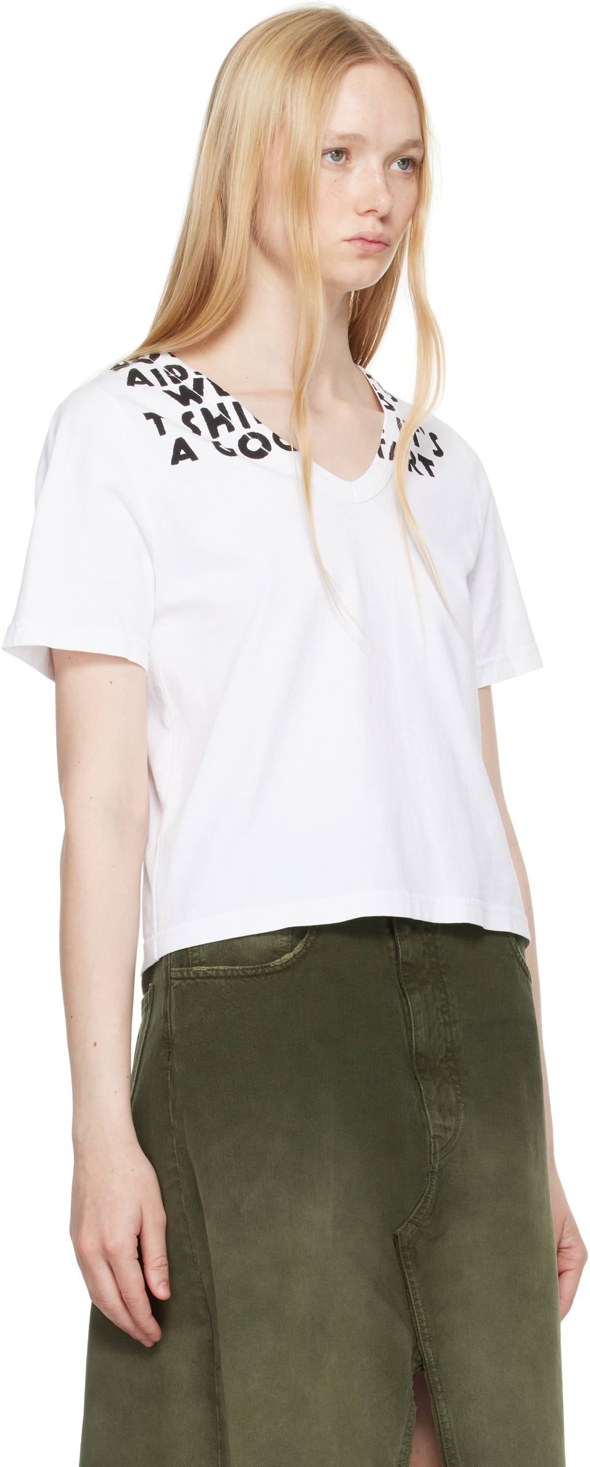 トップス Maison Margiela WhiteTee 48 MM6 Maison Margiela White V-Neck SIDA Print T-shirt MM6