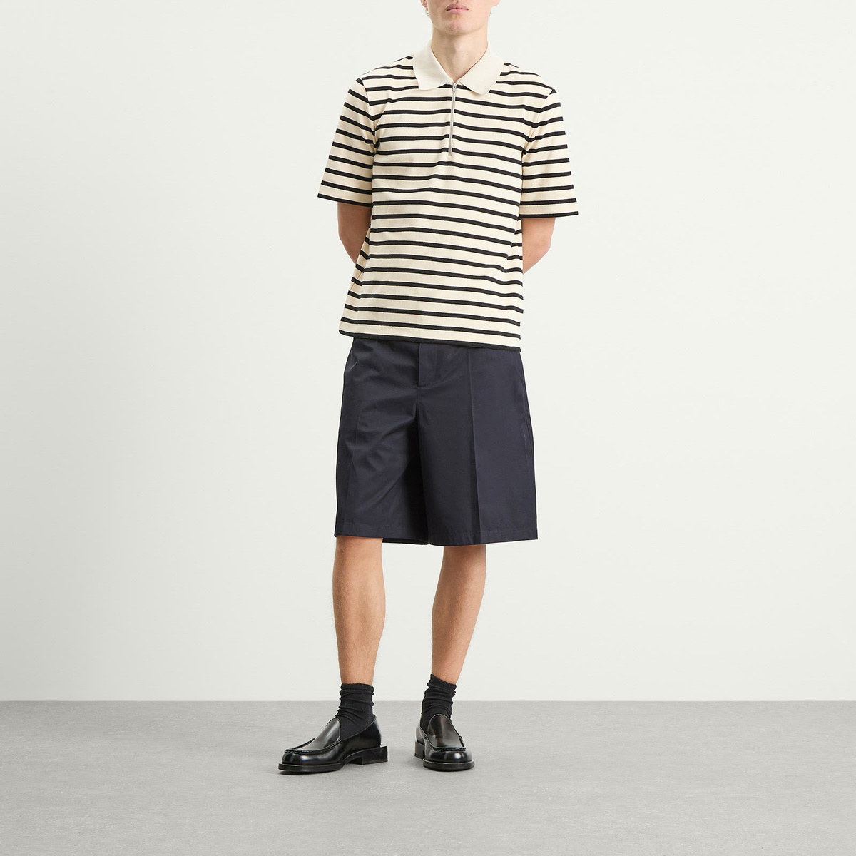 Jil Sander Men's Stripe Short Sleeve Polo in Bluejay
