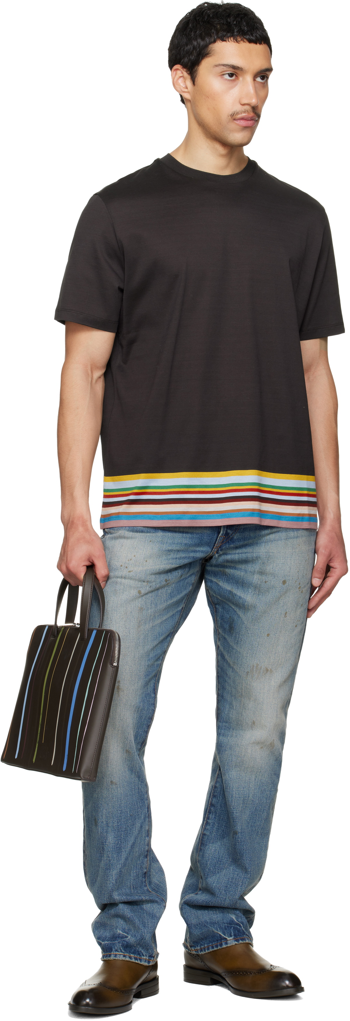 Paul Smith Brown 'Painted Stripe' Slim Leather Folio Briefcase