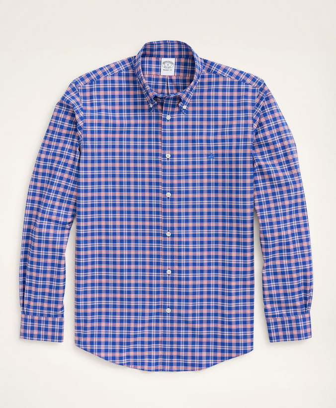 Photo: Brooks Brothers Men's Stretch Regent Regular-Fit Sport Shirt, Non-Iron Check | Dark Blue