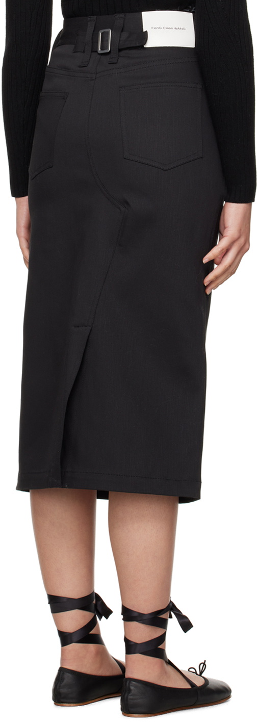 Feng Chen Wang Black Vented Midi Skirt Feng Chen Wang