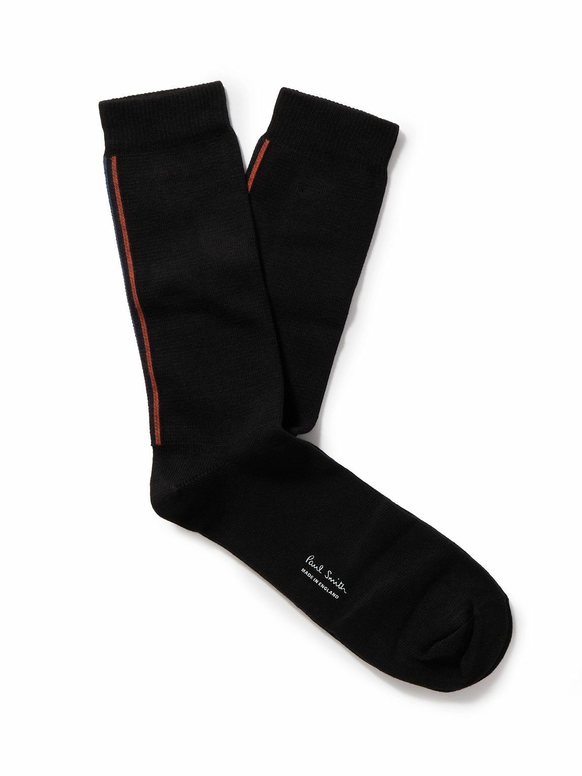 thumbnail interactive-video image 1 of Paul Smith Multi Stripe Men's Black Cotton Socks – Made In Italy, Mid Calf, 86% Cotton, One Size 1 of 2