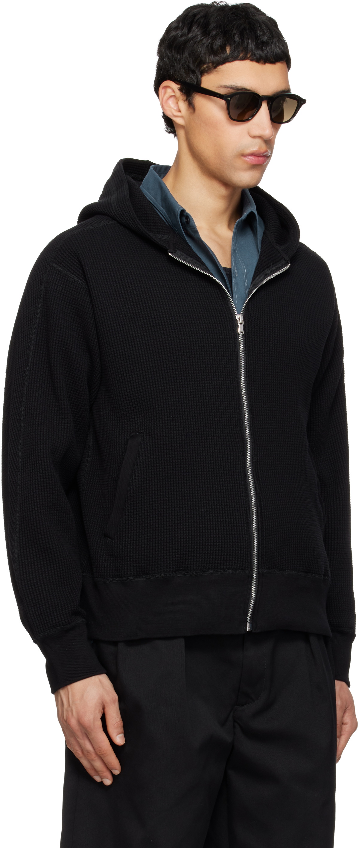 nanamica Black Zip-Up Thermal Hoodie