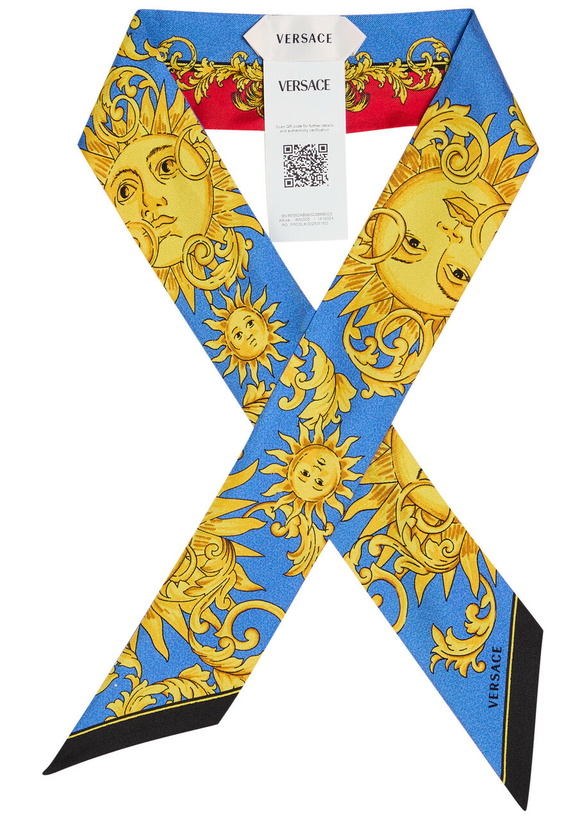 Photo: Versace Printed Silk-twill Bandeaux - Blue - One Size