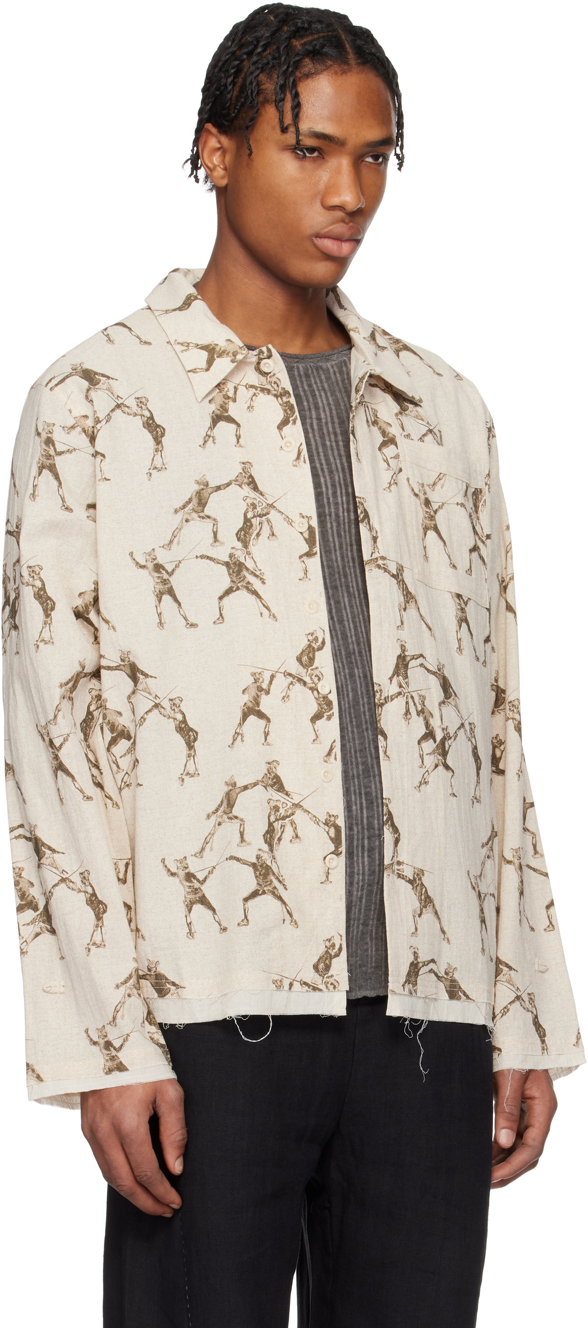 Professor.E Beige Seasonal Print LS Shirt