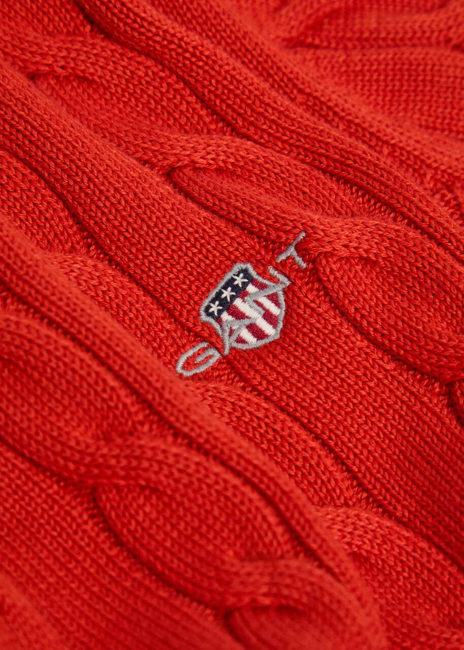Gant Logo-embroidered Cable-knit Cotton Jumper Red
