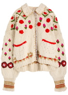 Free People Rosebud Embroidered Cotton-blend Cardigan Beige