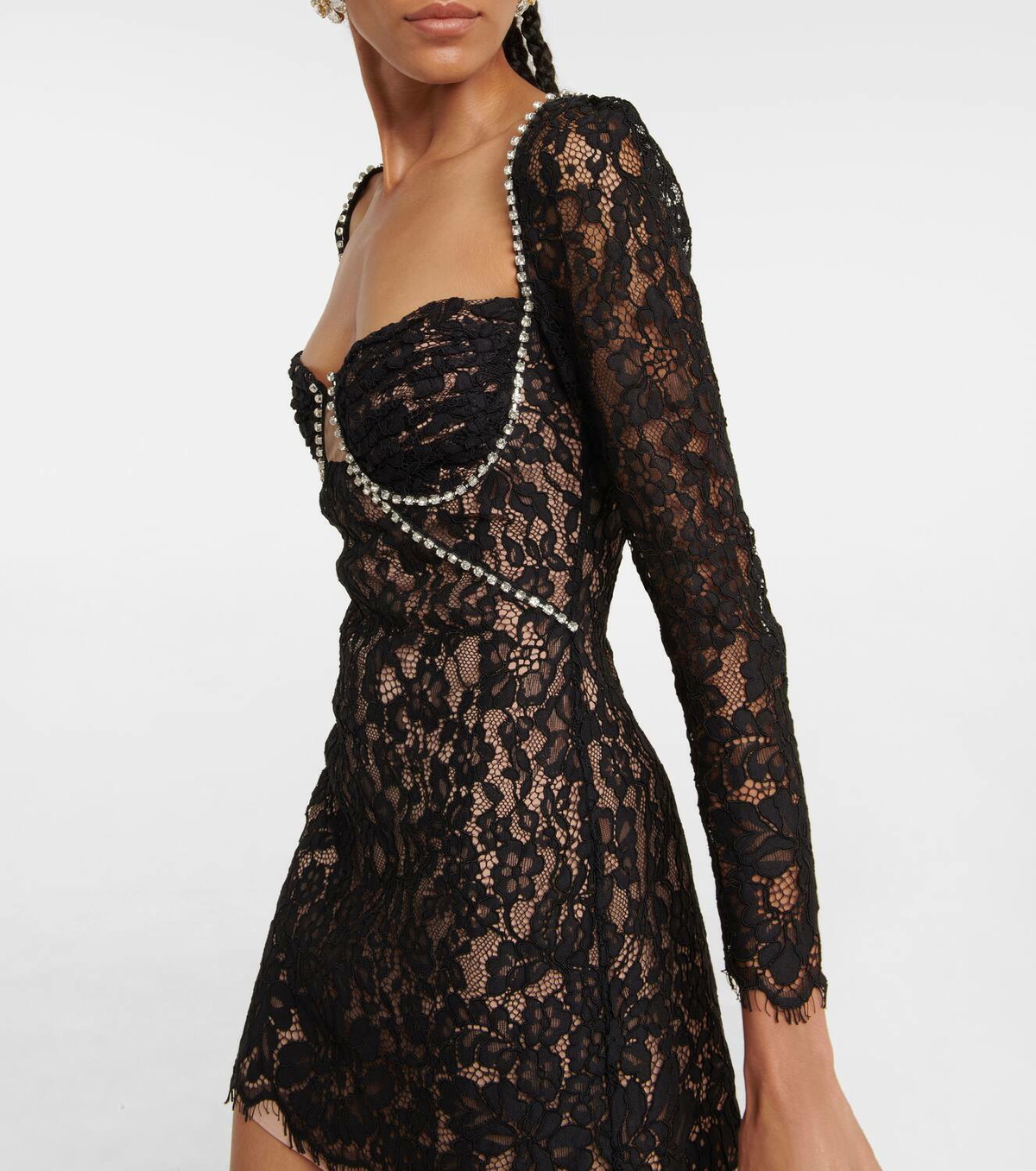 ★関税込み★ SELF PORTRAIT Lace Mini Dress Black Rhinestone Lace Bandeau Mini Dress – self-portrait
