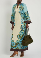 Alemais Natalia Printed Belted Linen Midi Dress Cream