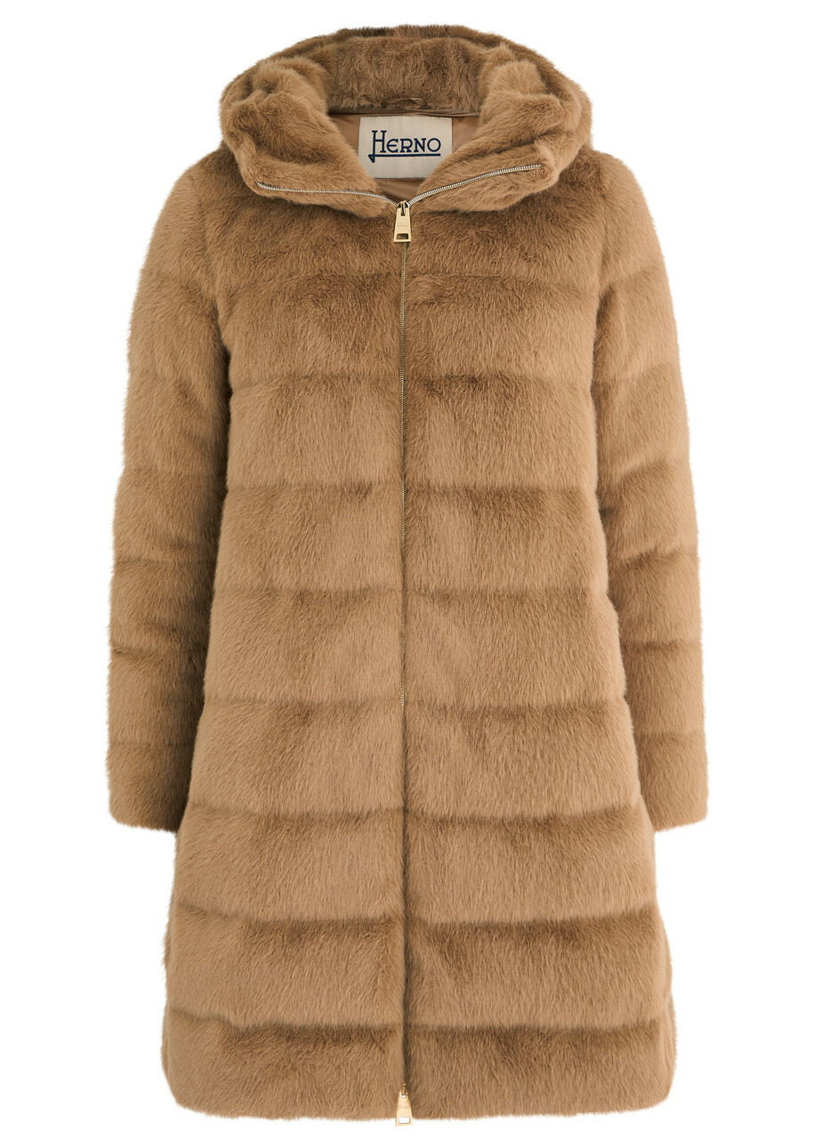 Herno Hooded Quilted Faux fur Coat Camel Herno