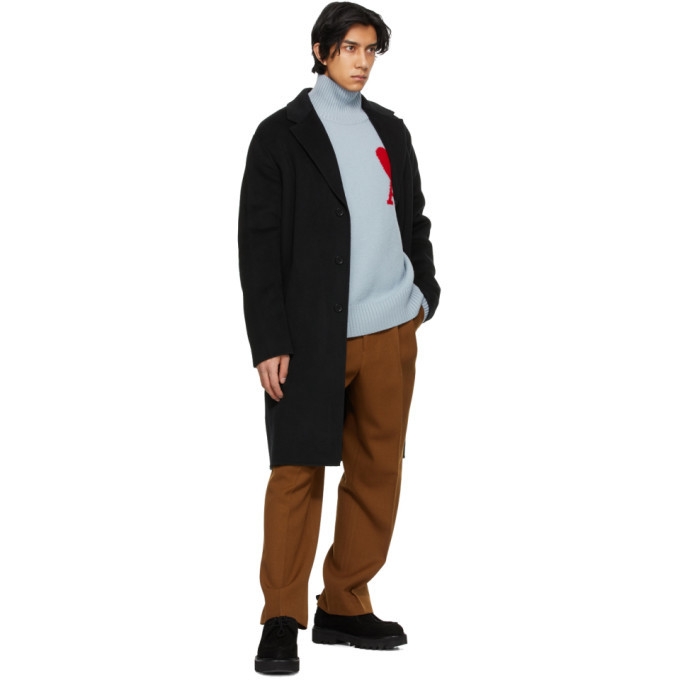 AMI Alexandre Mattiussi SSENSE Exclusive Blue Oversize Ami De Coeur Turtleneck