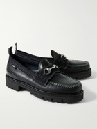 G.H. Bass & Co. - Nicholas Daley Lincoln Weejuns® Embellished Suede-Trimmed Croc-Effect Leather Loafers - Black