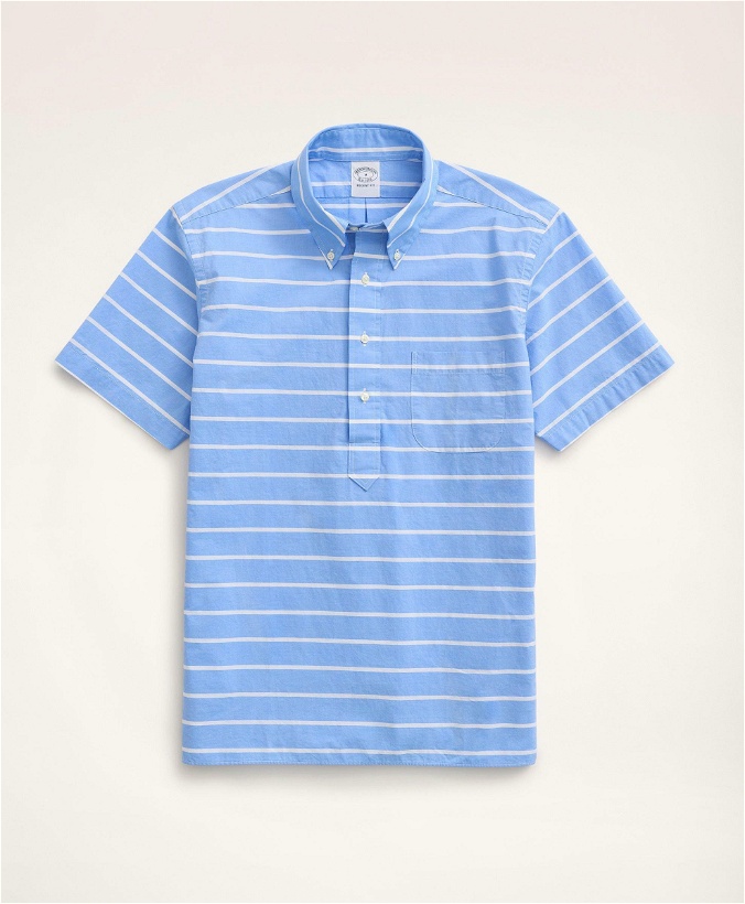 Photo: Brooks Brothers Men's Regent Regular-Fit Original Broadcloth Short-Sleeve Popover Shirt | Blue