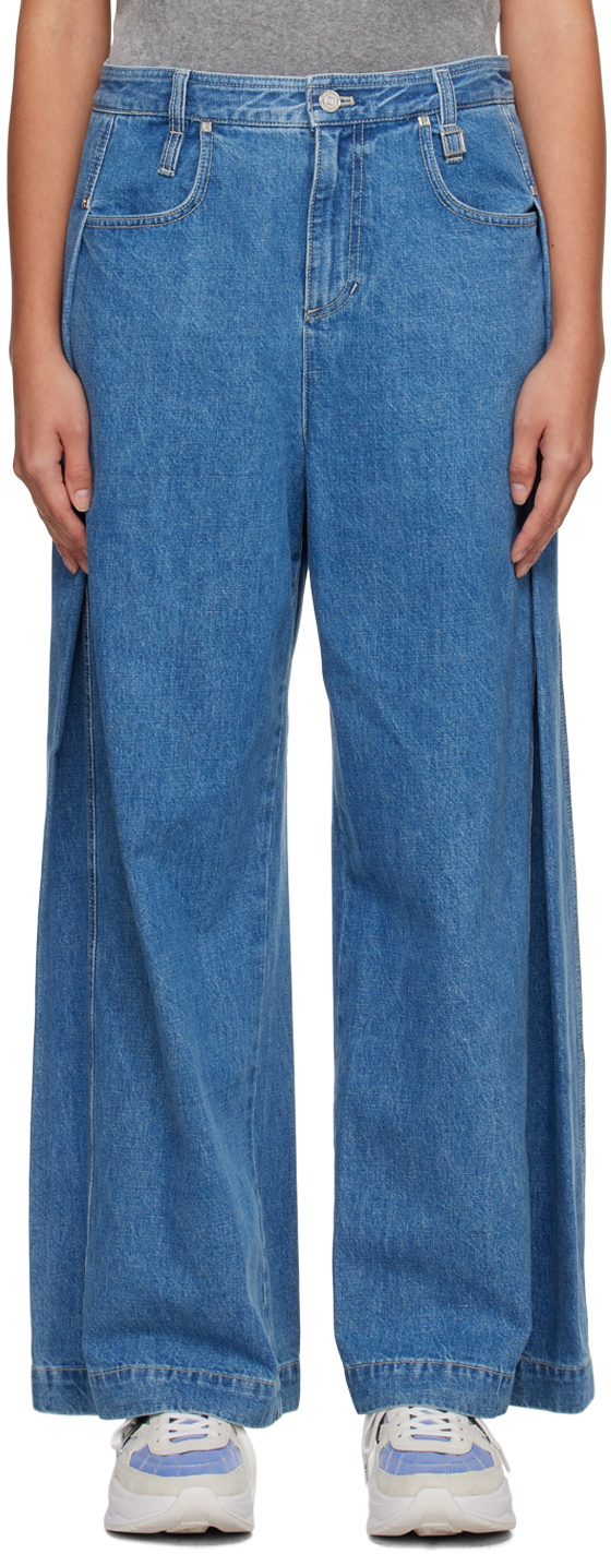 Wooyoungmi Blue Wide Folding Jeans Wooyoungmi
