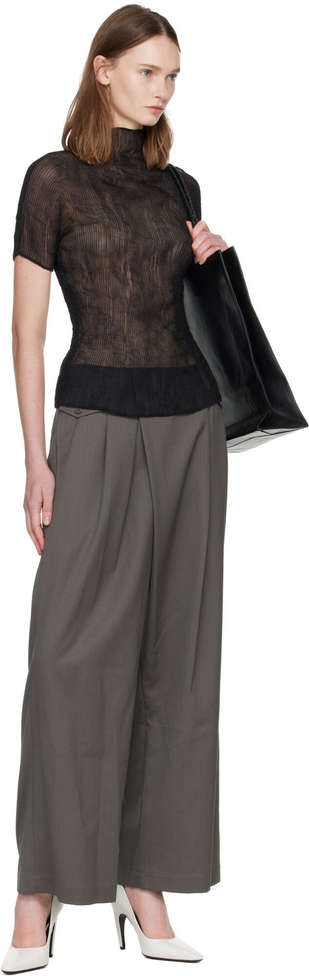 ISSEY MIYAKE Black Chiffon Twist Top