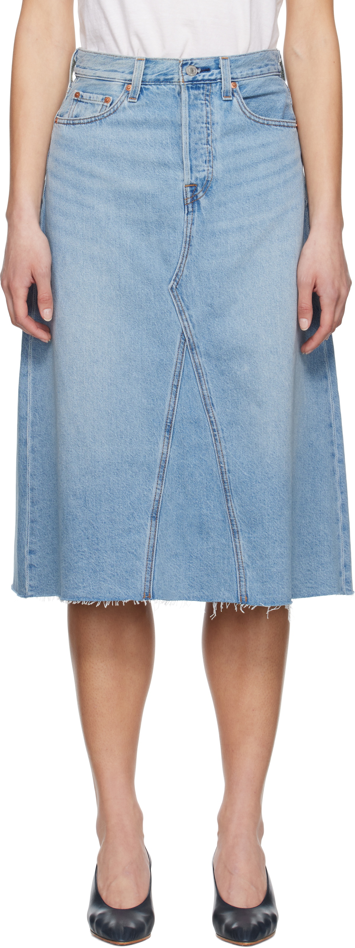 Levi's Blue High Rise A-Line Denim Midi Skirt