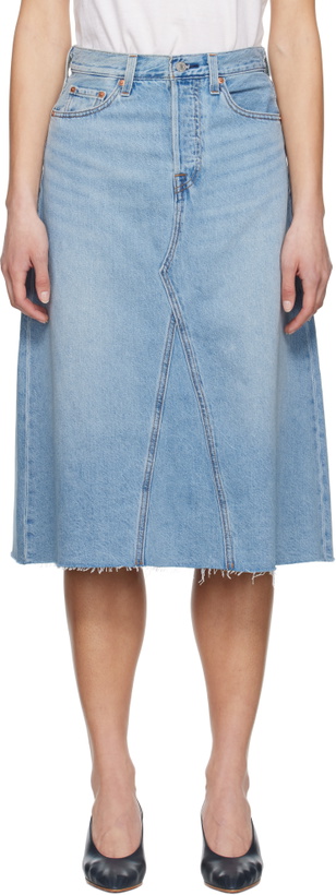 Photo: Levi's Blue High Rise A-Line Denim Midi Skirt