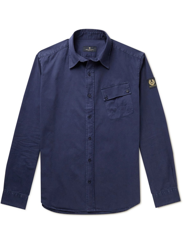 Photo: Belstaff - Logo-Appliquéd Garment-Dyed Cotton-Twill Shirt - Blue