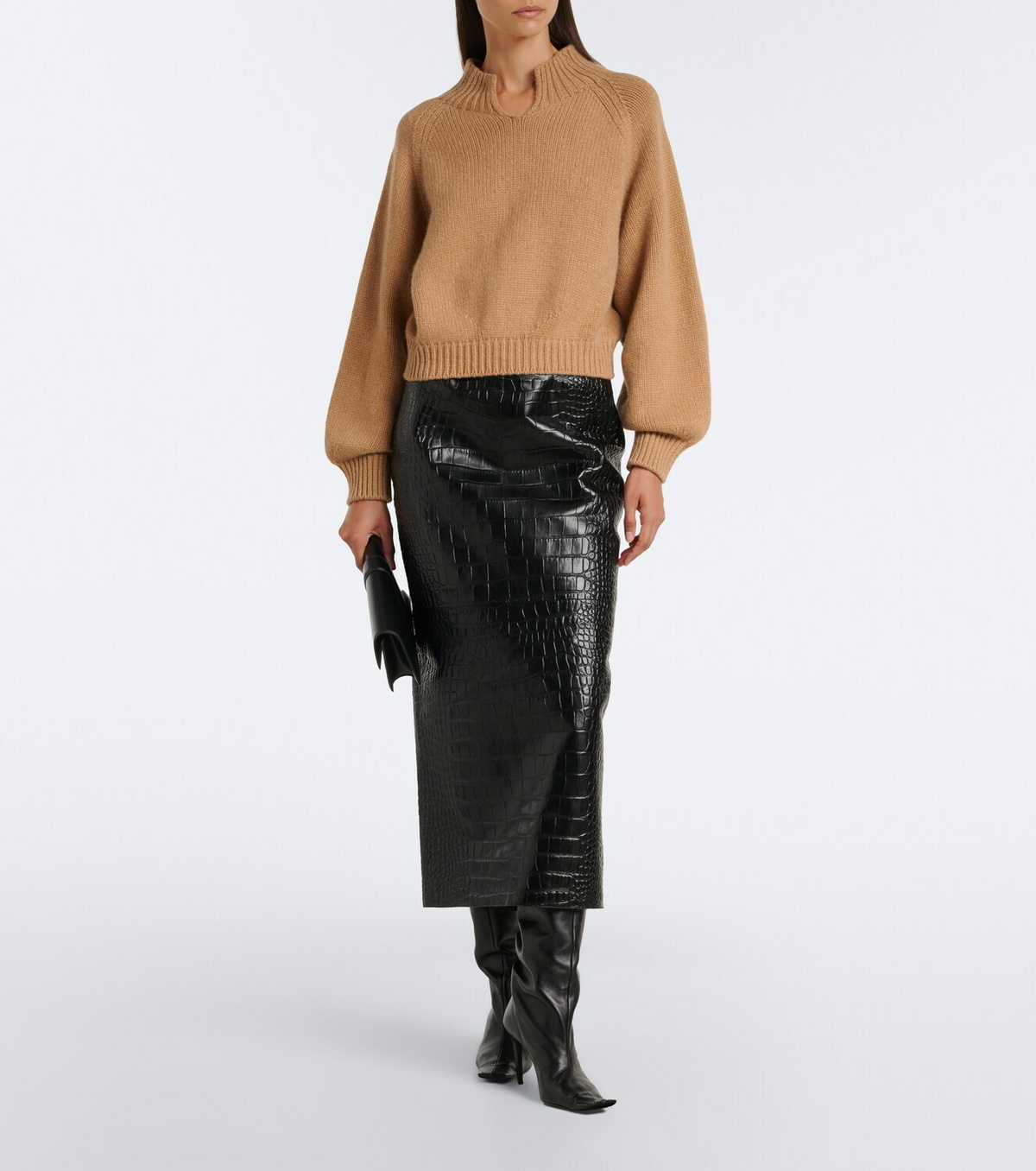 Khaite Loxley croc-effect leather midi skirt