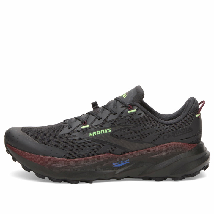 Photo: Brooks Men's Cascadia 19 Sneaker in Phantom/Rum Raisin/Green