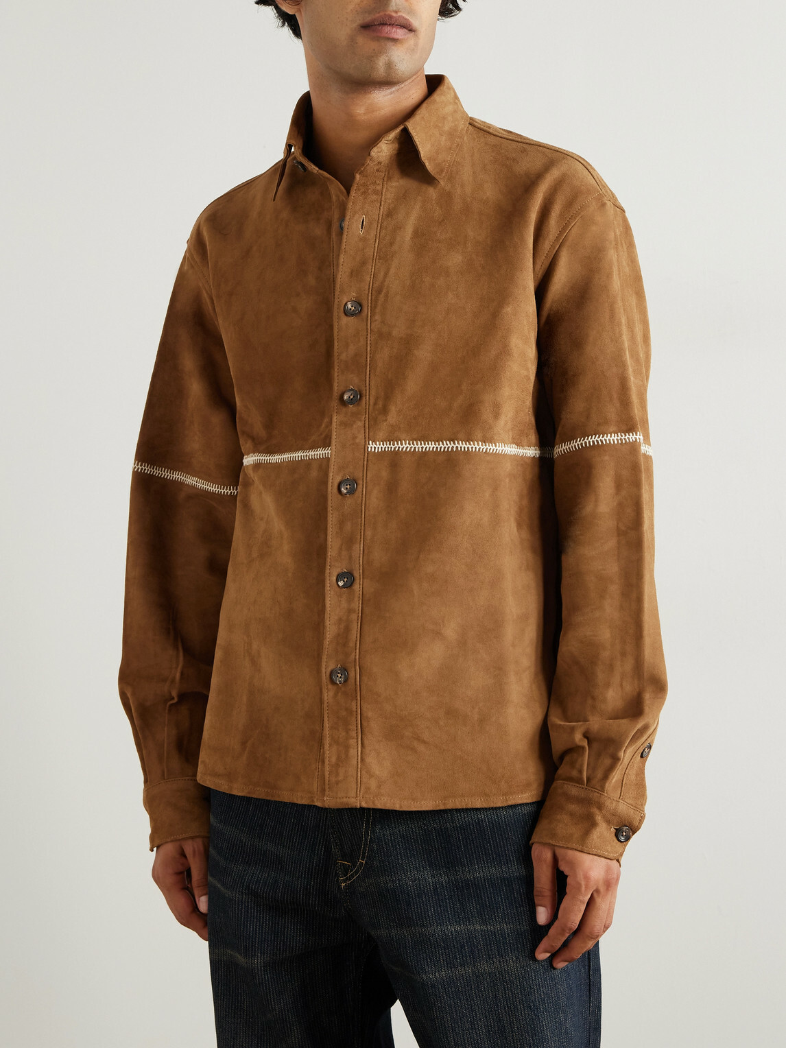 Kartik Research - Rabari Embroidered Suede Jacket - Brown