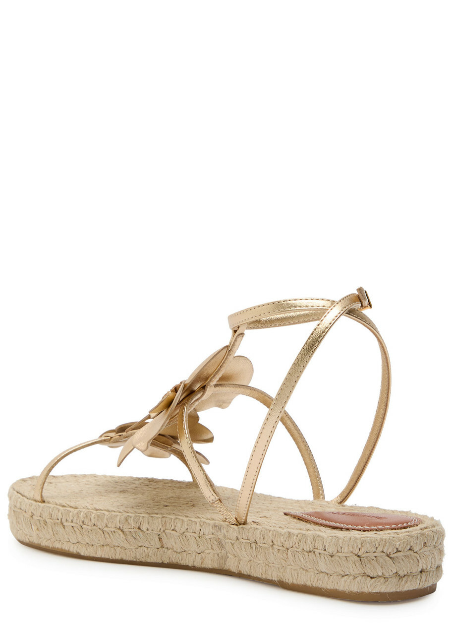 Zimmermann Orchid Metallic Leather Espadrille Sandals Gold