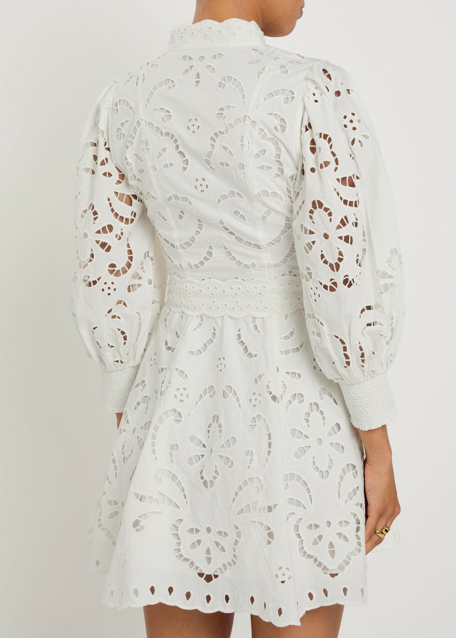 Alice + Olivia Lucy Embroidered Cotton Mini Shirt Dress White