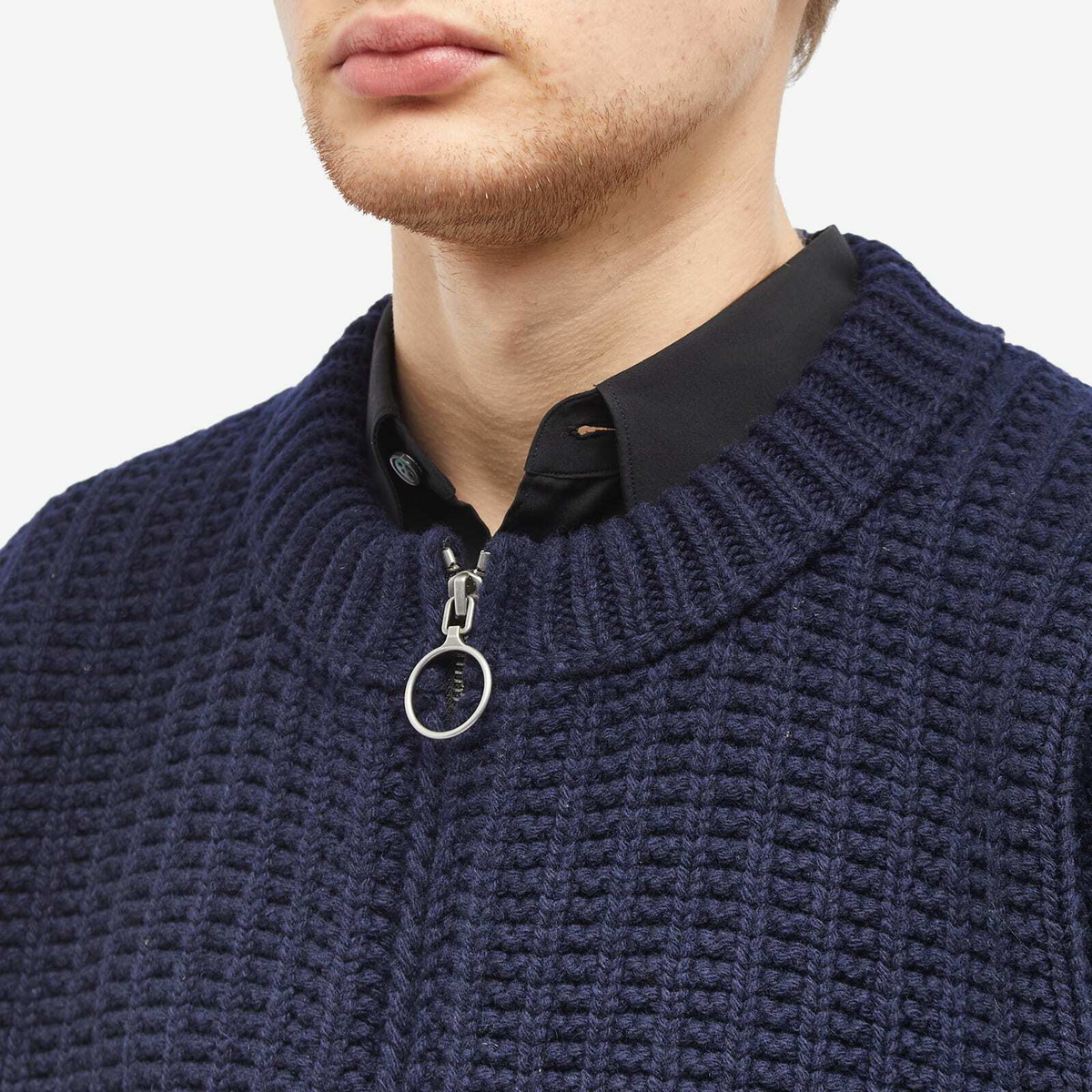 Maison Margiela Men's Waffle Zip Cardigan in Navy Maison Margiela