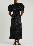 Rotate Birger Christensen Open-back Sequin Midi Dress Black
